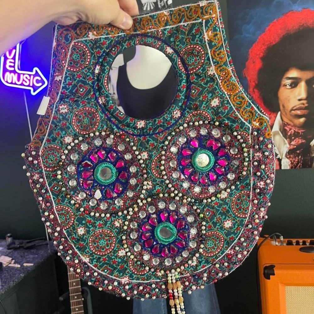 Beaded and jeweled handbag made in Pakistan